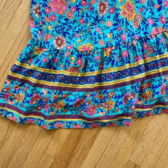 Floral V-Neck Surplice Hem Wrap Tie Side Butterfly Sleeve Maxi Dress Size S - Picture 5 of 12